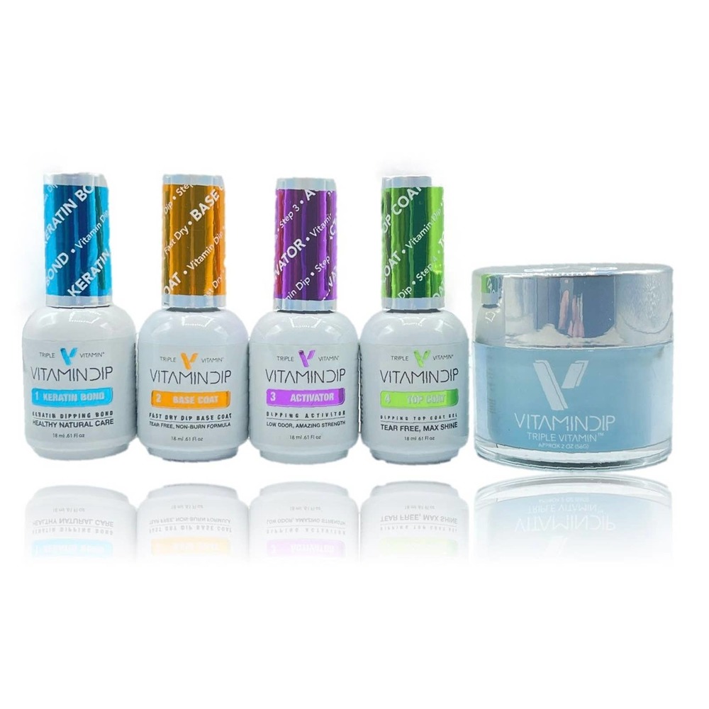 Triple Vitamin Dip Liquid Set 4 bottles + Take Me to the Beach Blue Dipping Powd